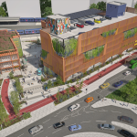 Image showing the Southern Gateway car park, next to the Bath Road/A4. A second building is on the left, close to Temple Meads station. This is the cycle hub.