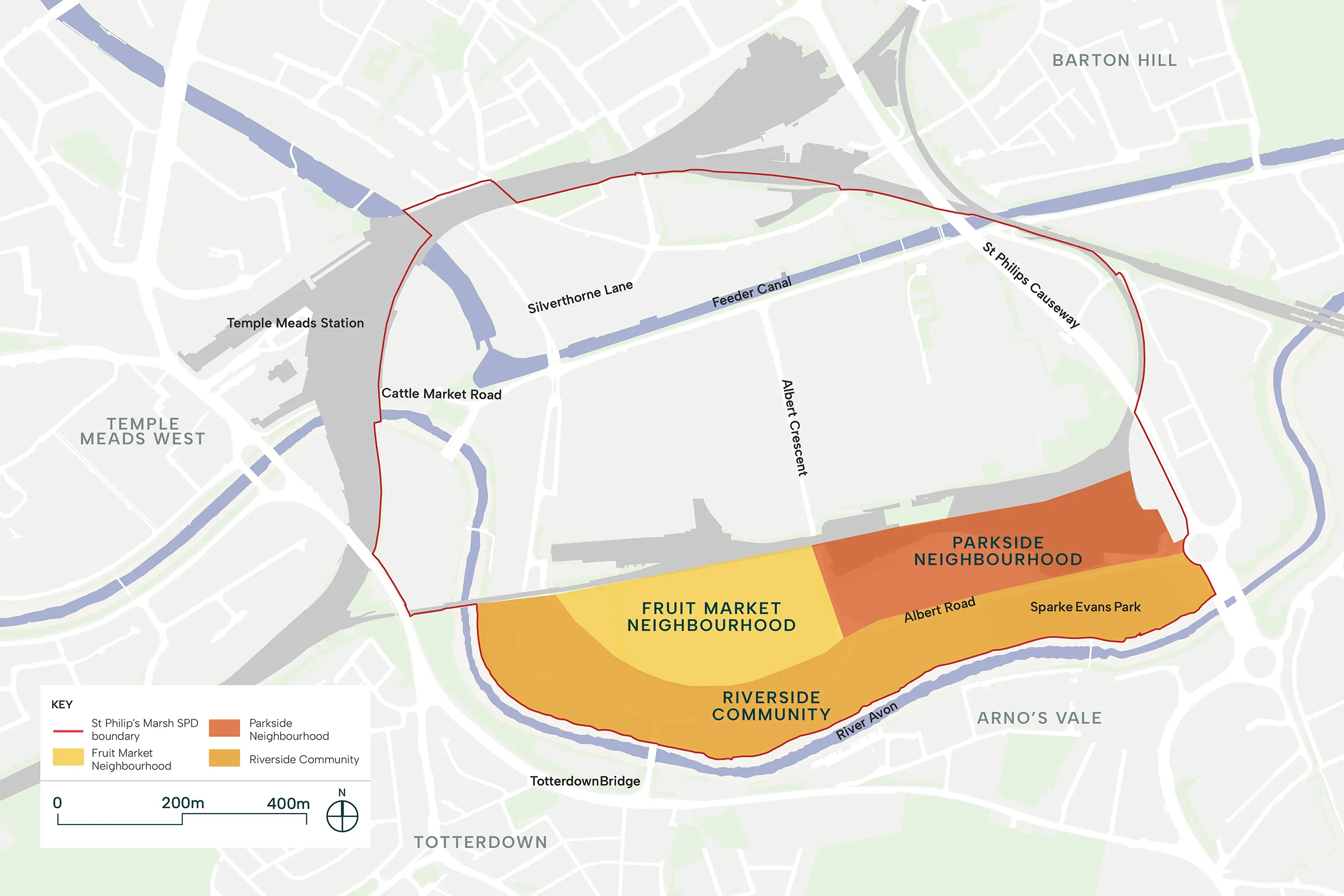 Character Areas – South St Philip’s Marsh.
This map image illustrates the areas being described in the accompanying text.